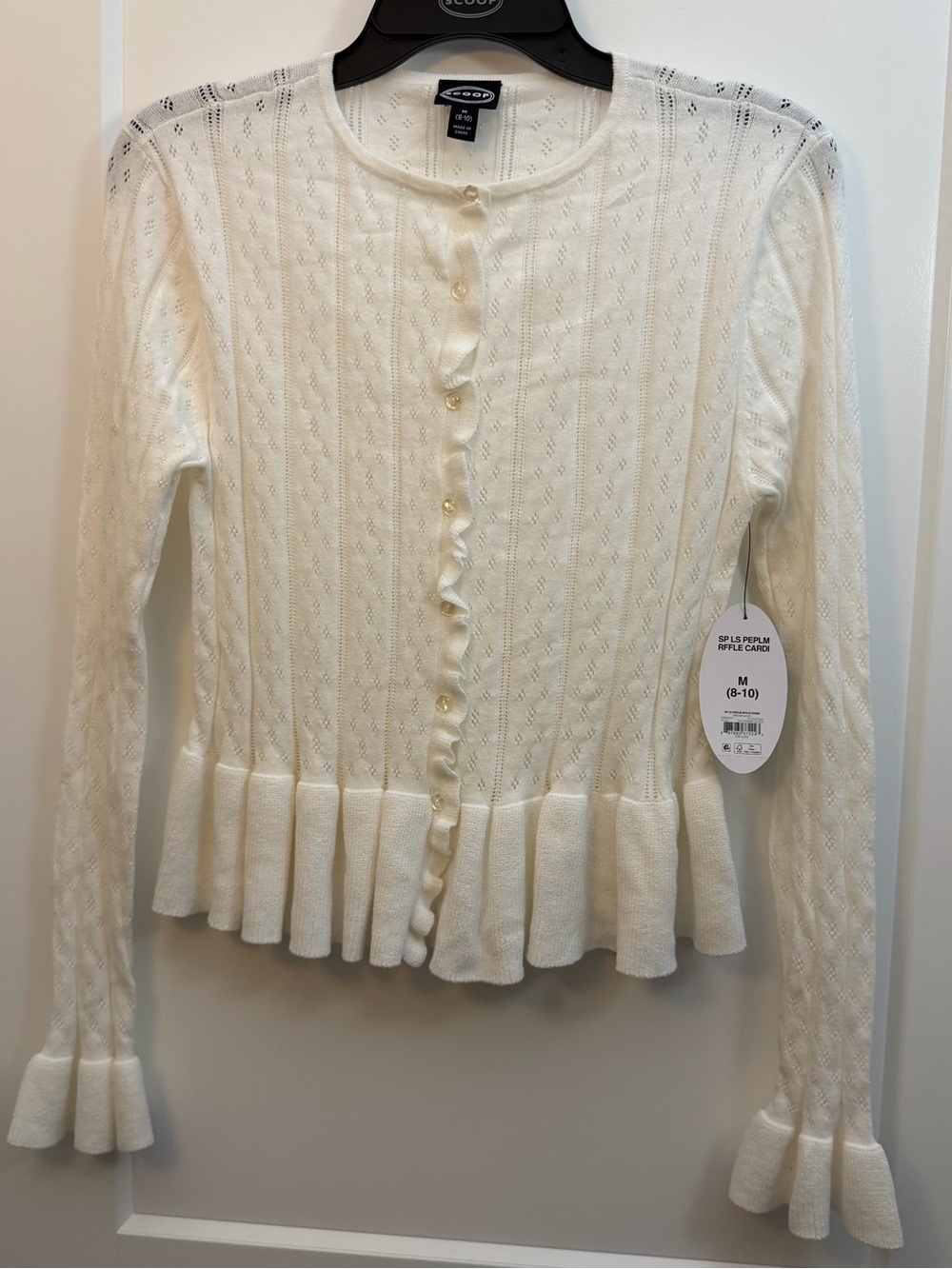 Medium size cream Ruffle Hem Button-Front Cardigan